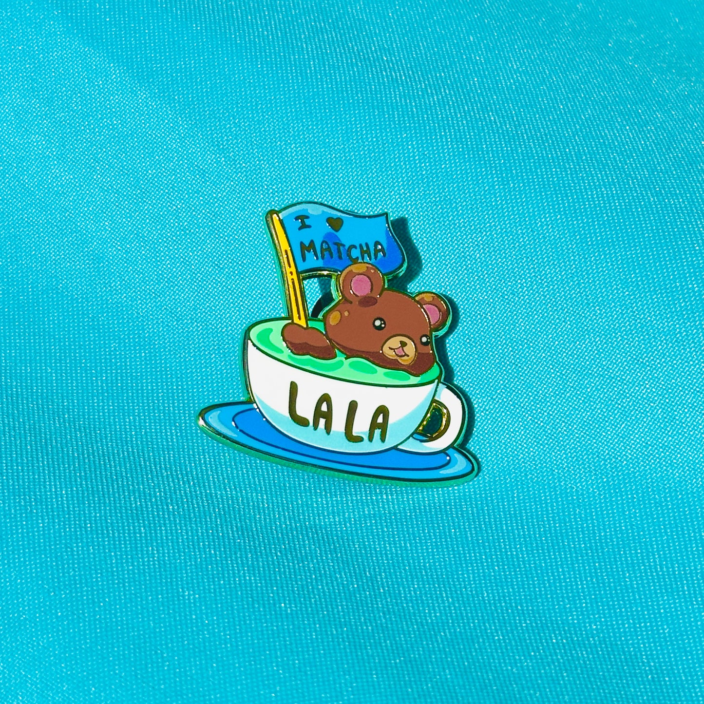 Bear Swimming in Matcha LALA based on UCLA Pin