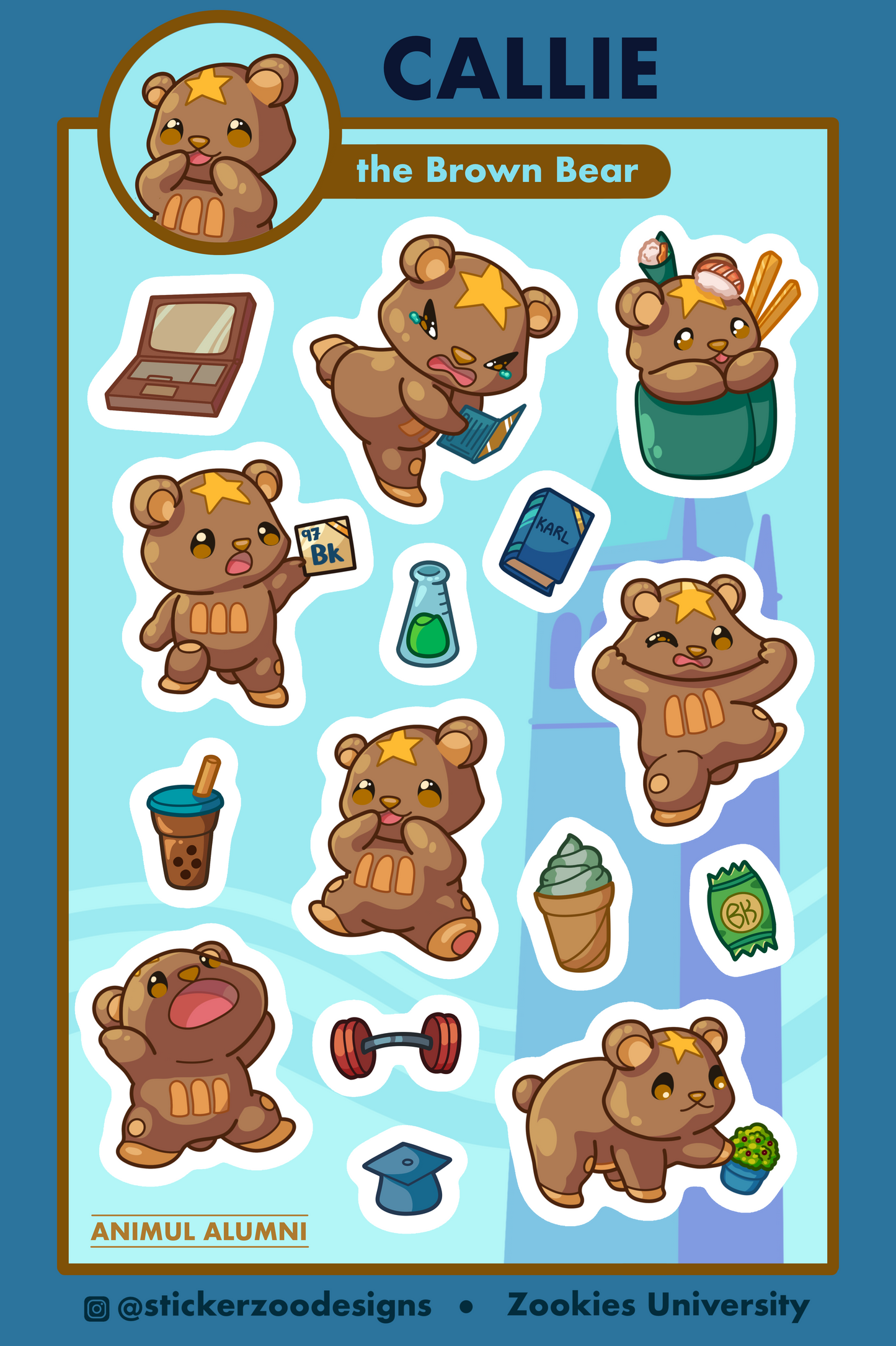 Callie Sticker Sheet (based on Berkeley Bear)