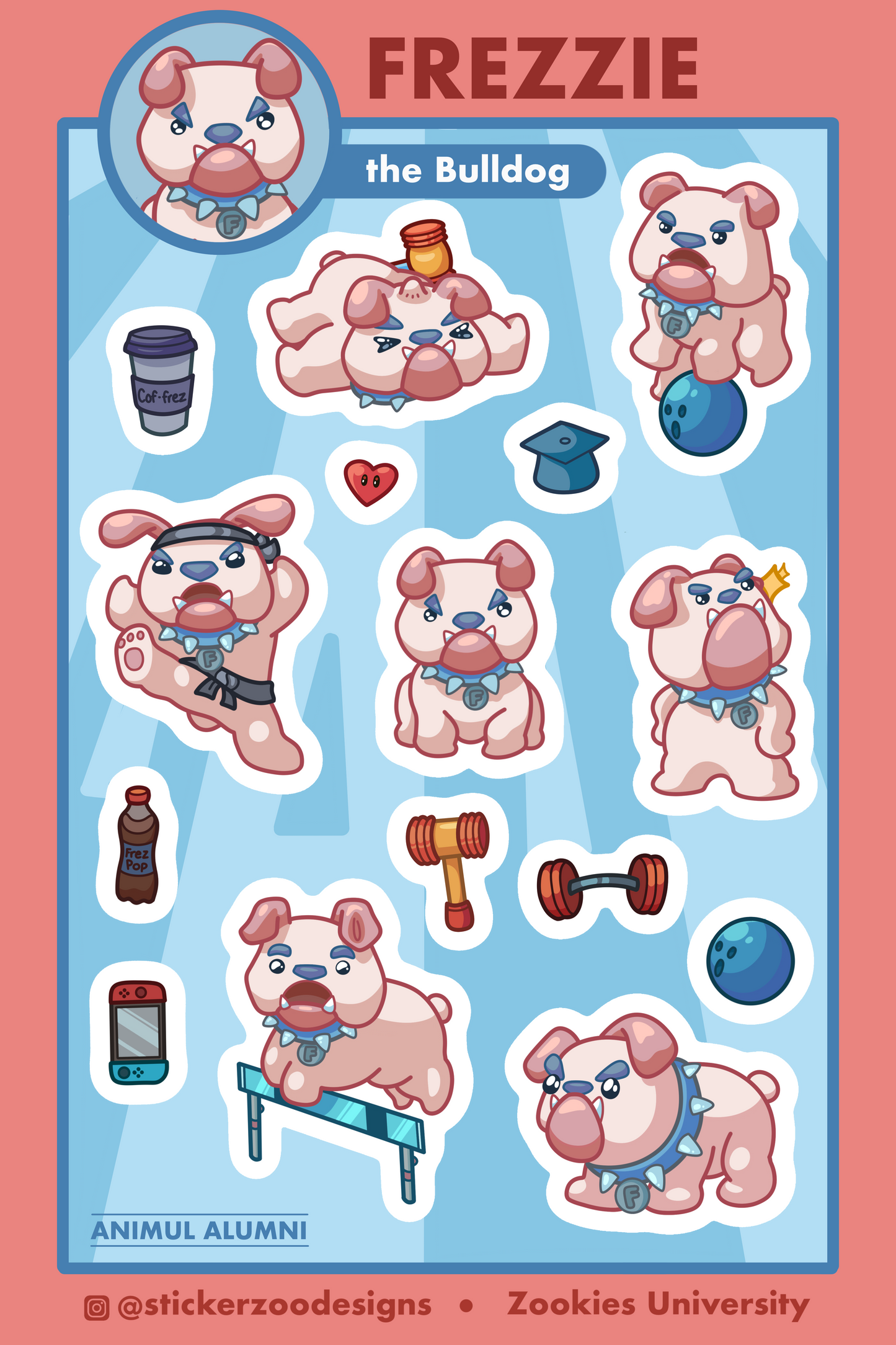 Frezzie Sticker Sheet (based on Fresno Bulldog)