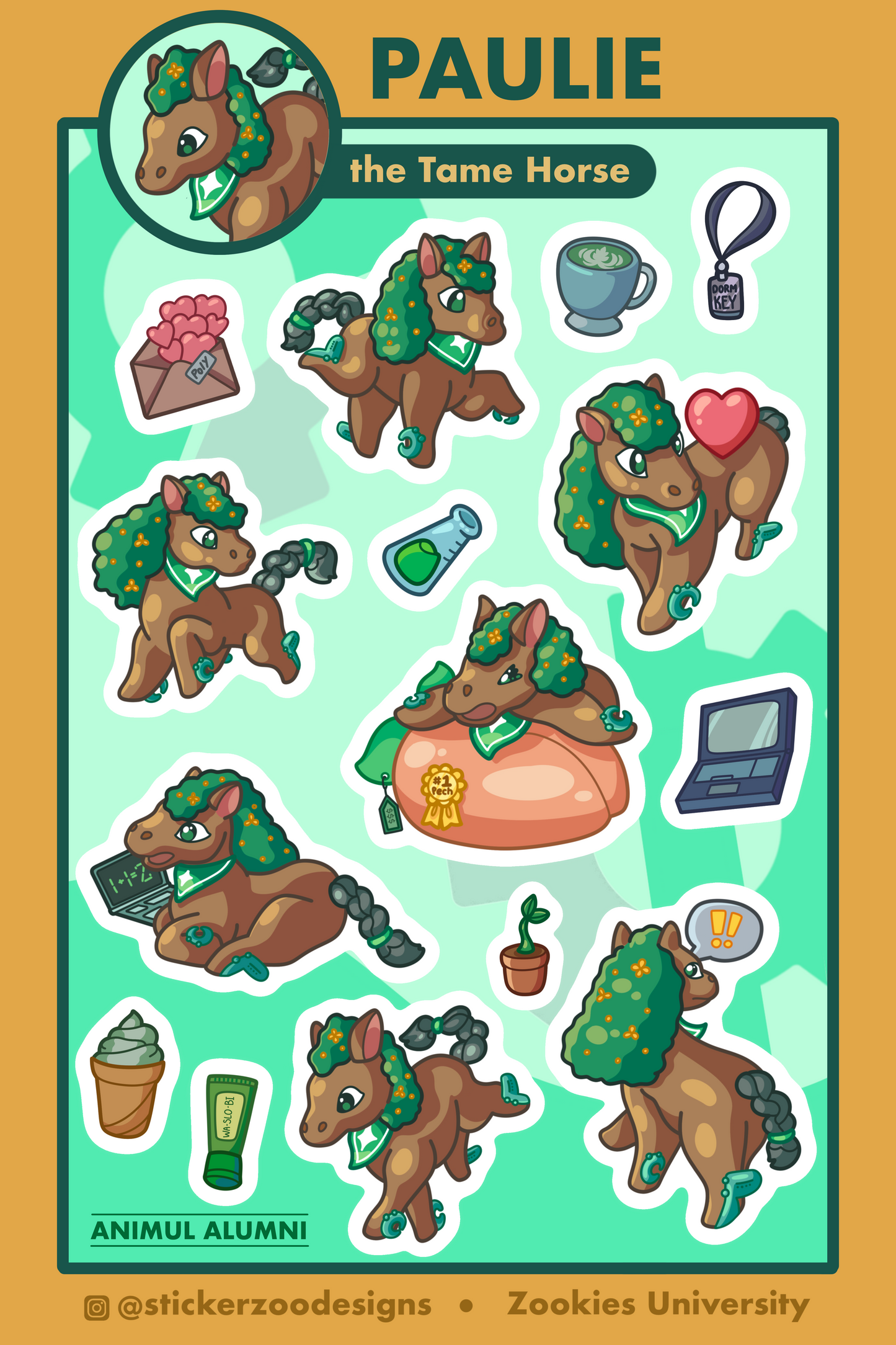 Paulie Sticker Sheet (based on San Luis Obispo Mustang)