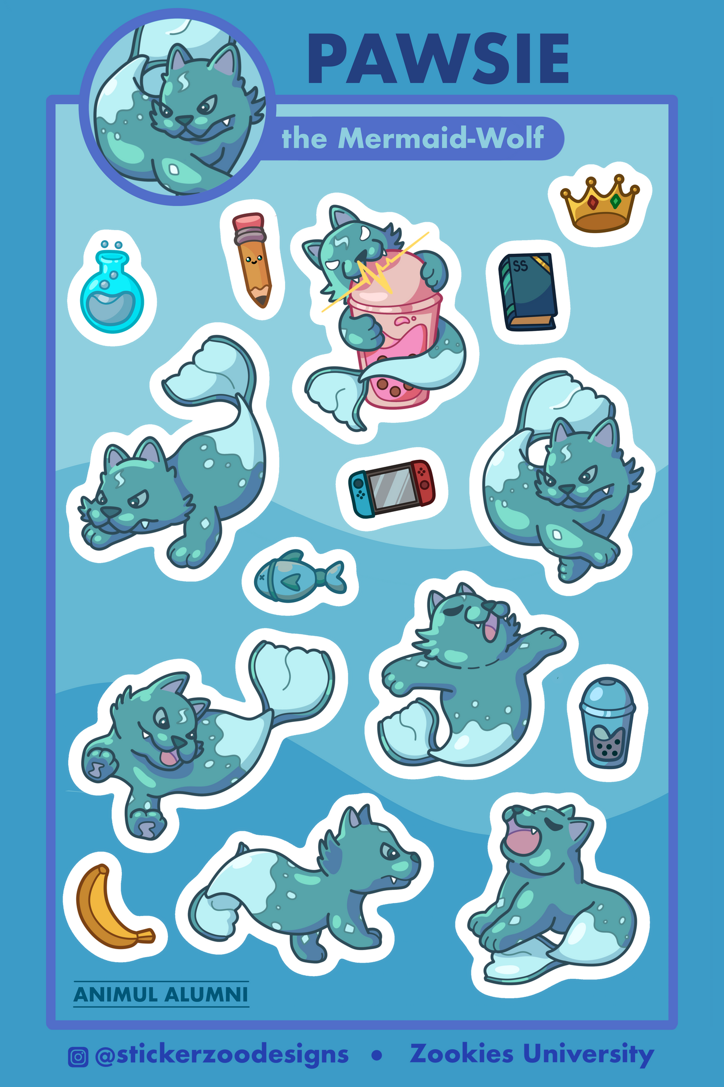 Pawsie Sticker Sheet (based on Sonoma Seawolf)