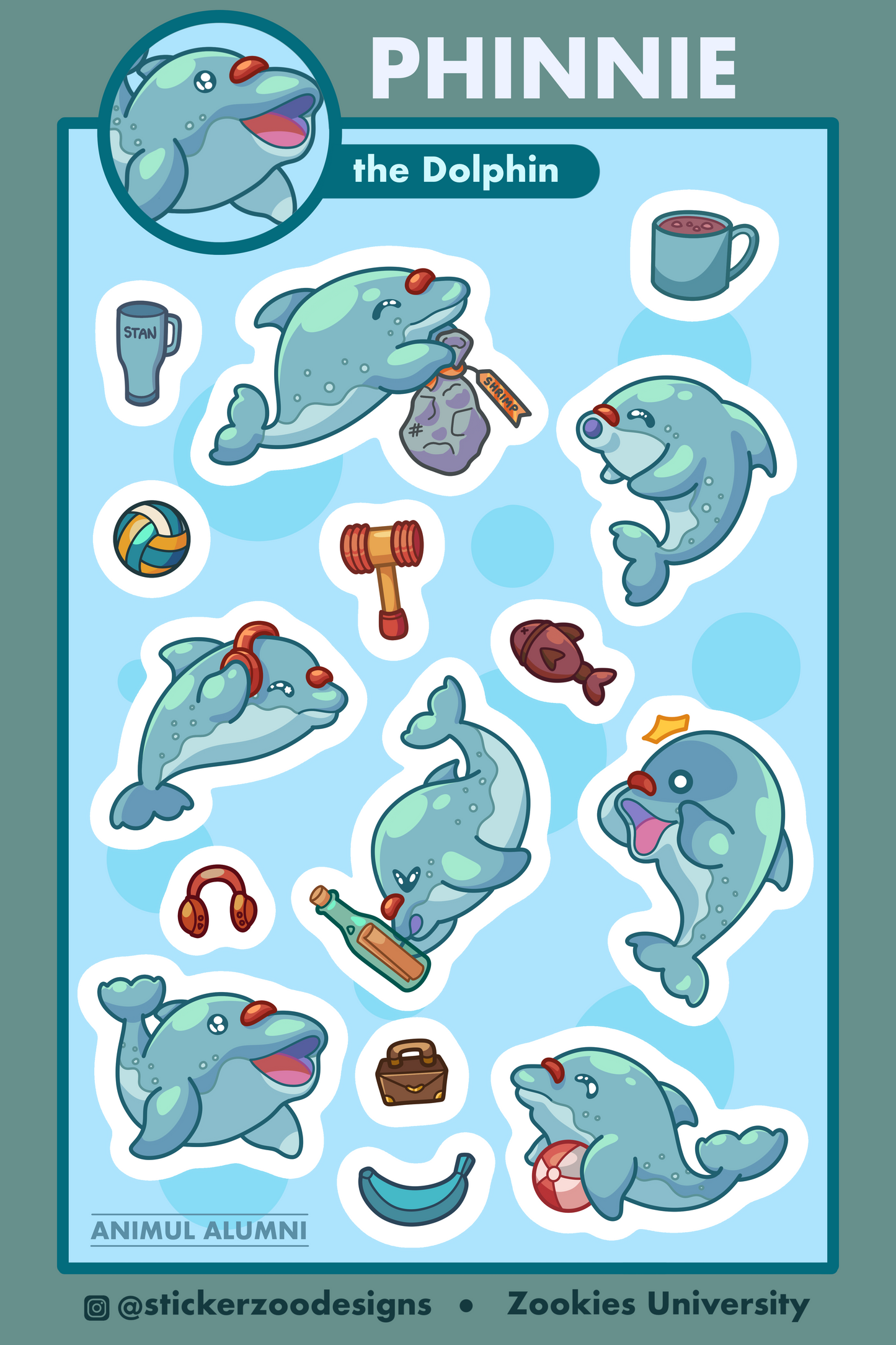 Phinnie Sticker Sheet (based on Channel Islands Dolphin)