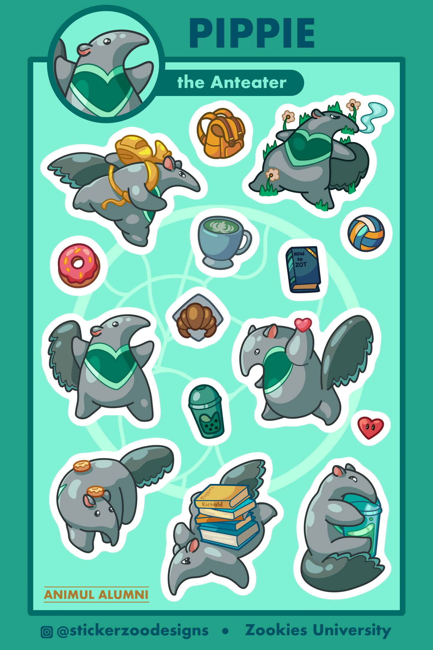 Pippie Sticker Sheet (based on Irvine Anteater)