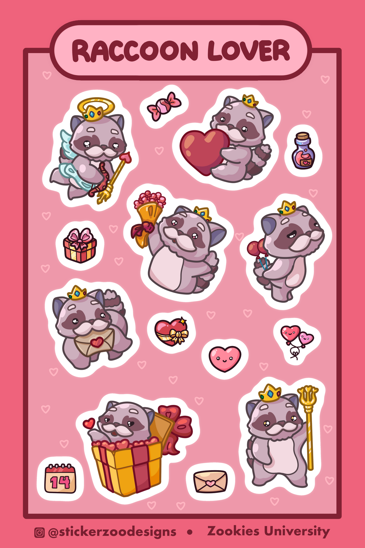 Raccoon Lover Sticker Sheet (Valentine's Themed)