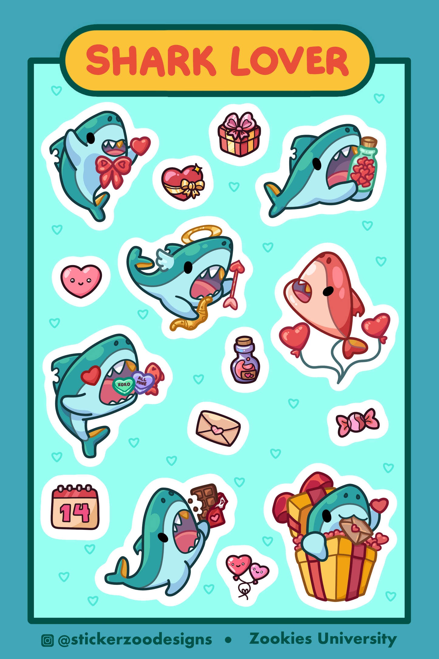 Shark Lover Sticker Sheet (Valentine's Themed)