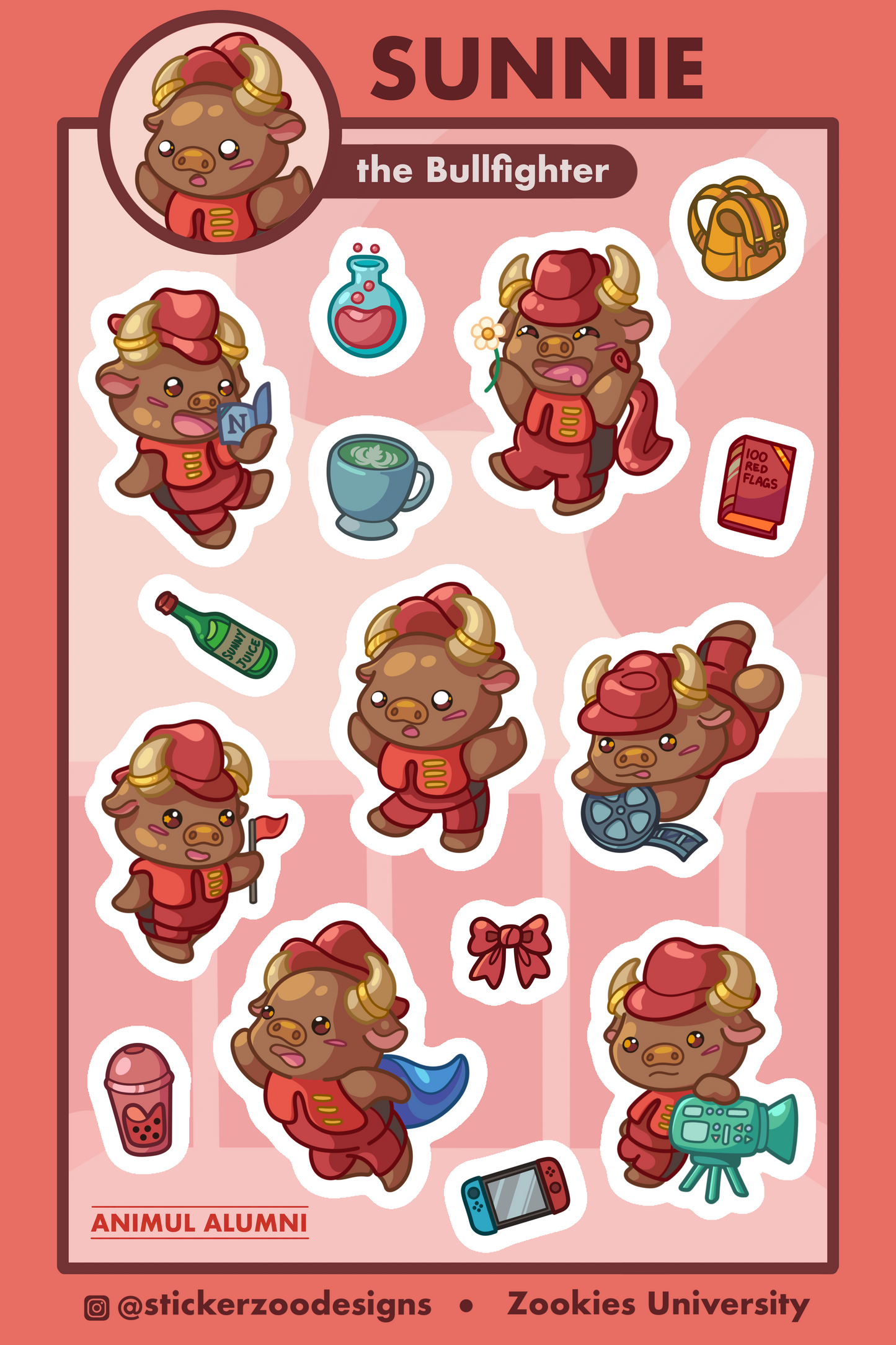 Sunnie Sticker Sheet (based on Northridge Matadors)
