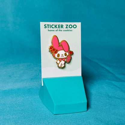 Pink Rabbit with Boba Pin