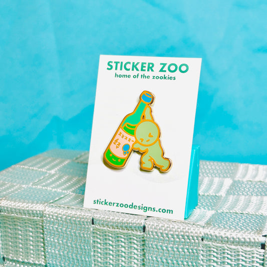 Green Guy Pushing Soju Pin