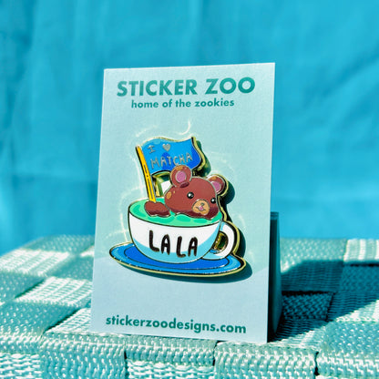 Bear Swimming in Matcha LALA based on UCLA Pin