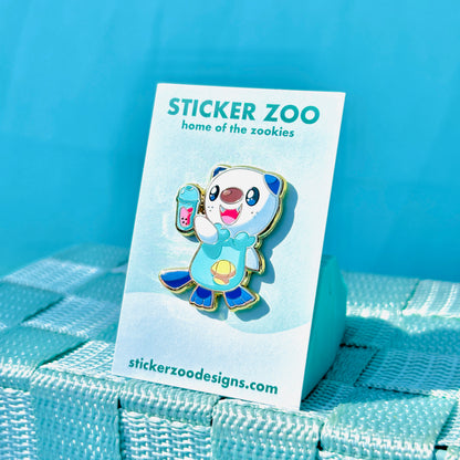 Blue Otter with Pink Boba Pin