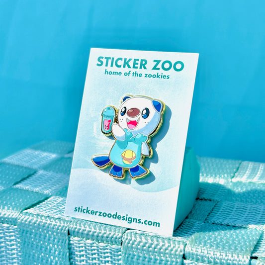 Blue Otter with Pink Boba Pin