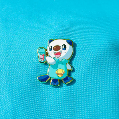 Blue Otter with Pink Boba Pin