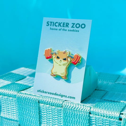 Hemmy the Hamster Lifting Weights Pin