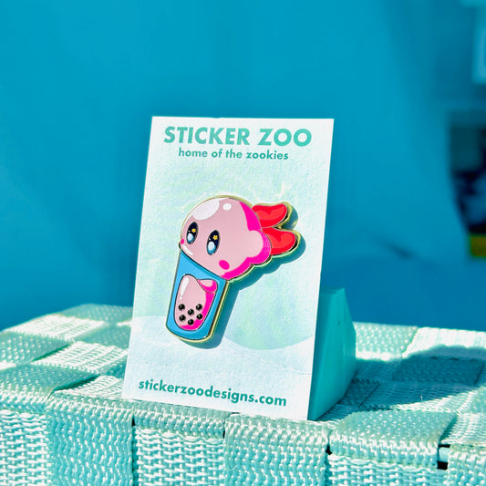 Pink Blob Swallowing Boba Pin