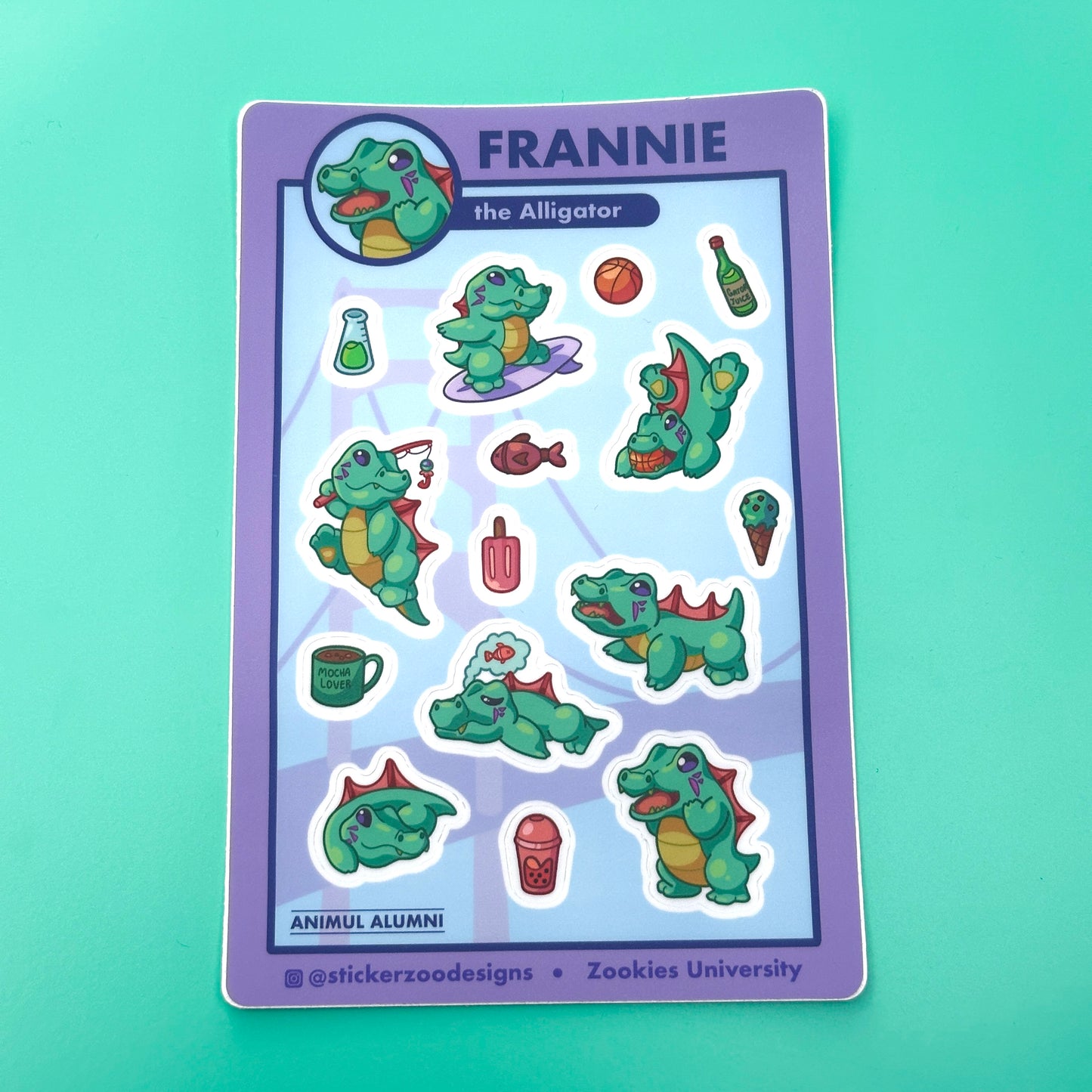 Frannie Sticker Sheet (based on SFSU Alligator)