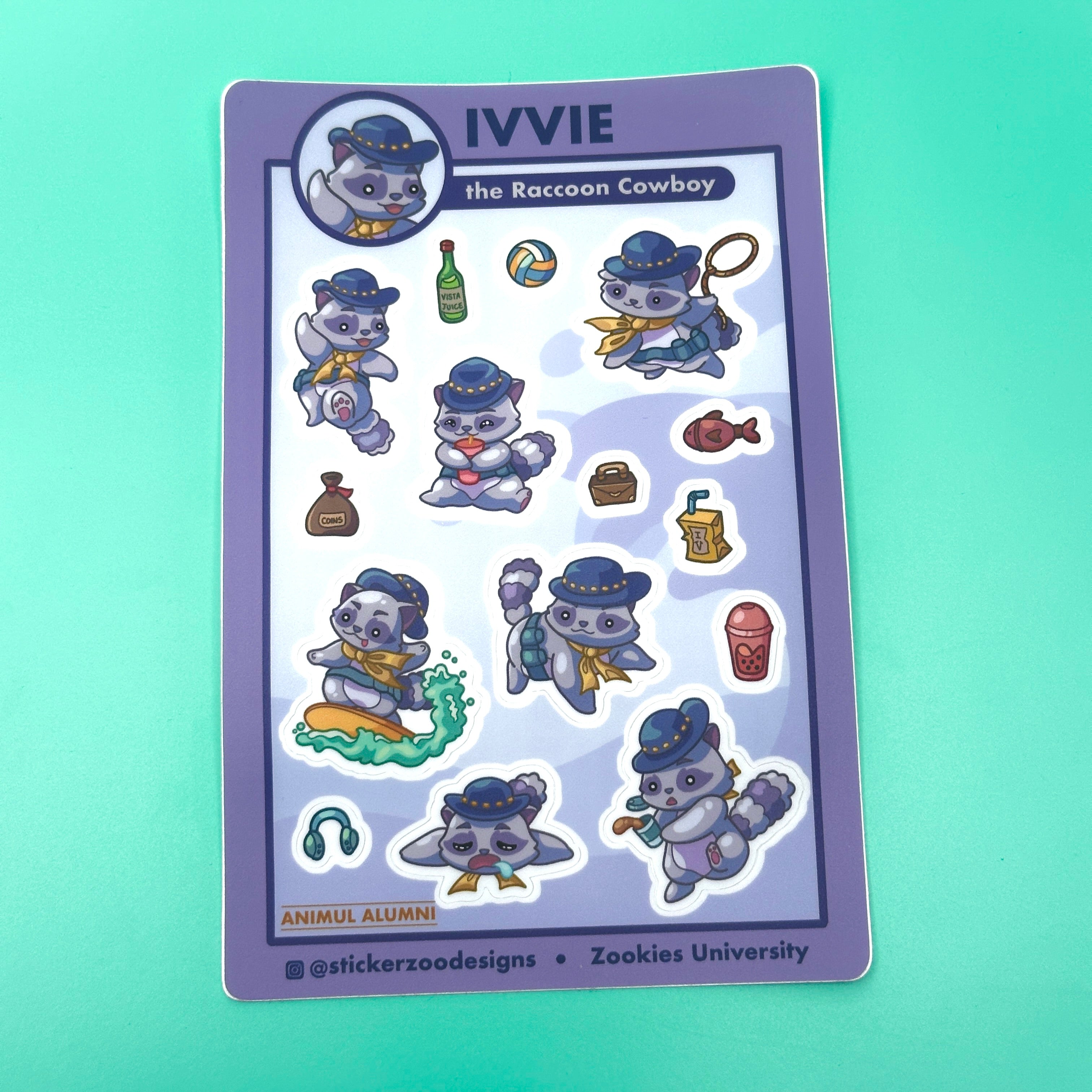 Ivvie Sticker Sheet inspired by Mapache – Sticker Zoo Designs