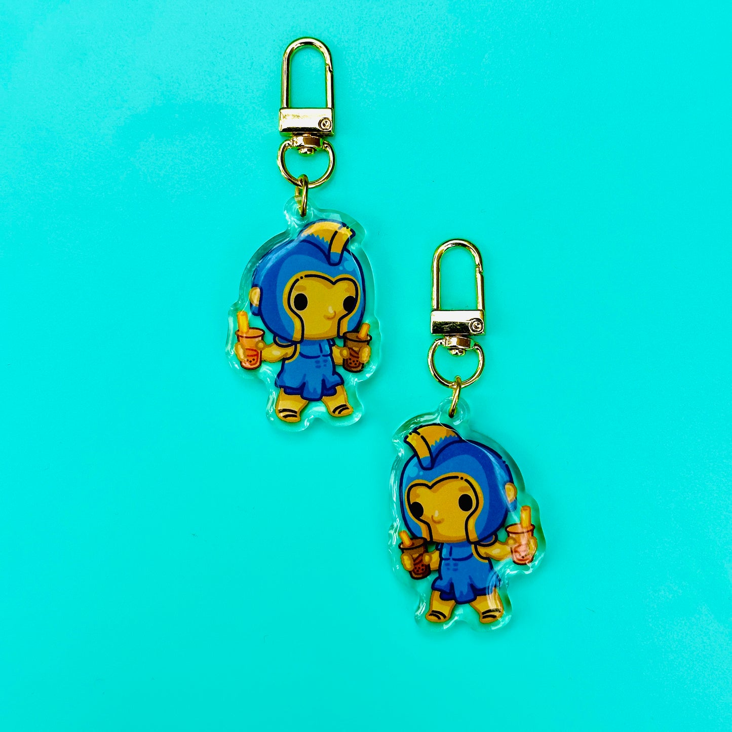 Blue Spartan Holding Boba (inspired by SJSU)