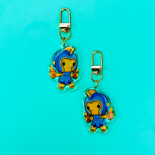 Blue Spartan Holding Boba (inspired by SJSU)