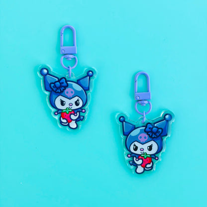 Cute Purple Cat Holding Strawberry Keychain