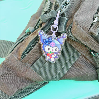 Cute Purple Cat Holding Strawberry Keychain