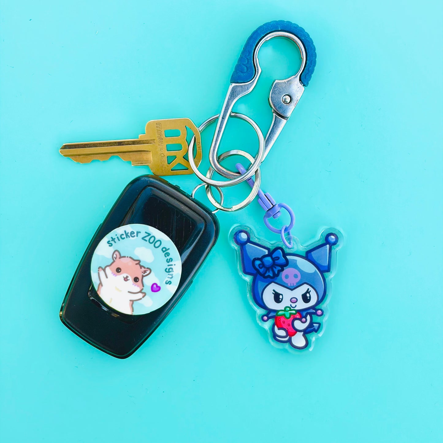 Cute Purple Cat Holding Strawberry Keychain