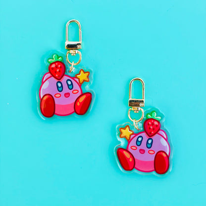 Cute Pink Blob holding Strawberry