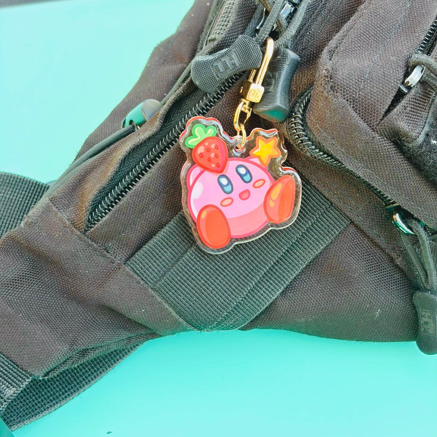 Cute Pink Blob holding Strawberry