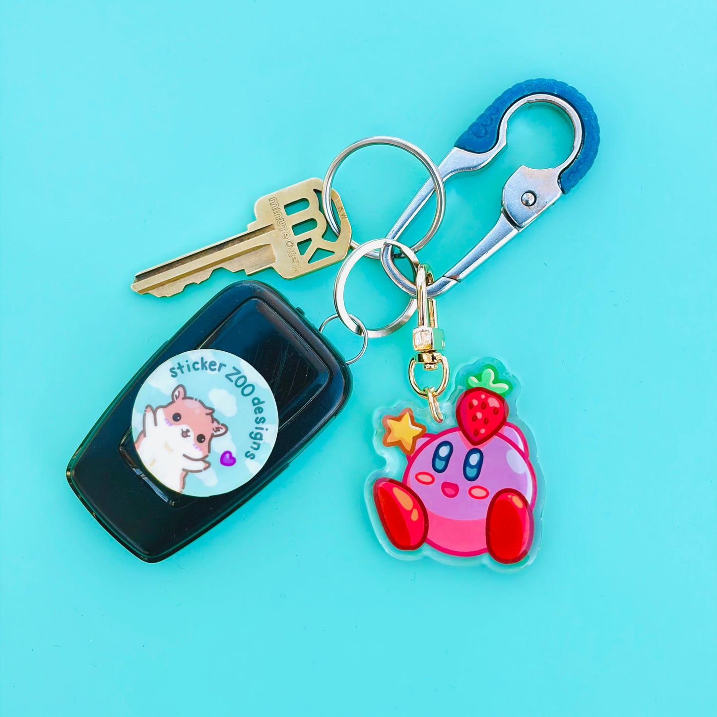 Cute Pink Blob holding Strawberry