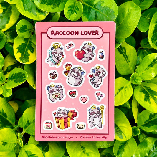 Raccoon Lover Sticker Sheet (Valentine's Themed)