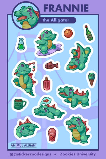 Frannie Sticker Sheet (based on SFSU Alligator)