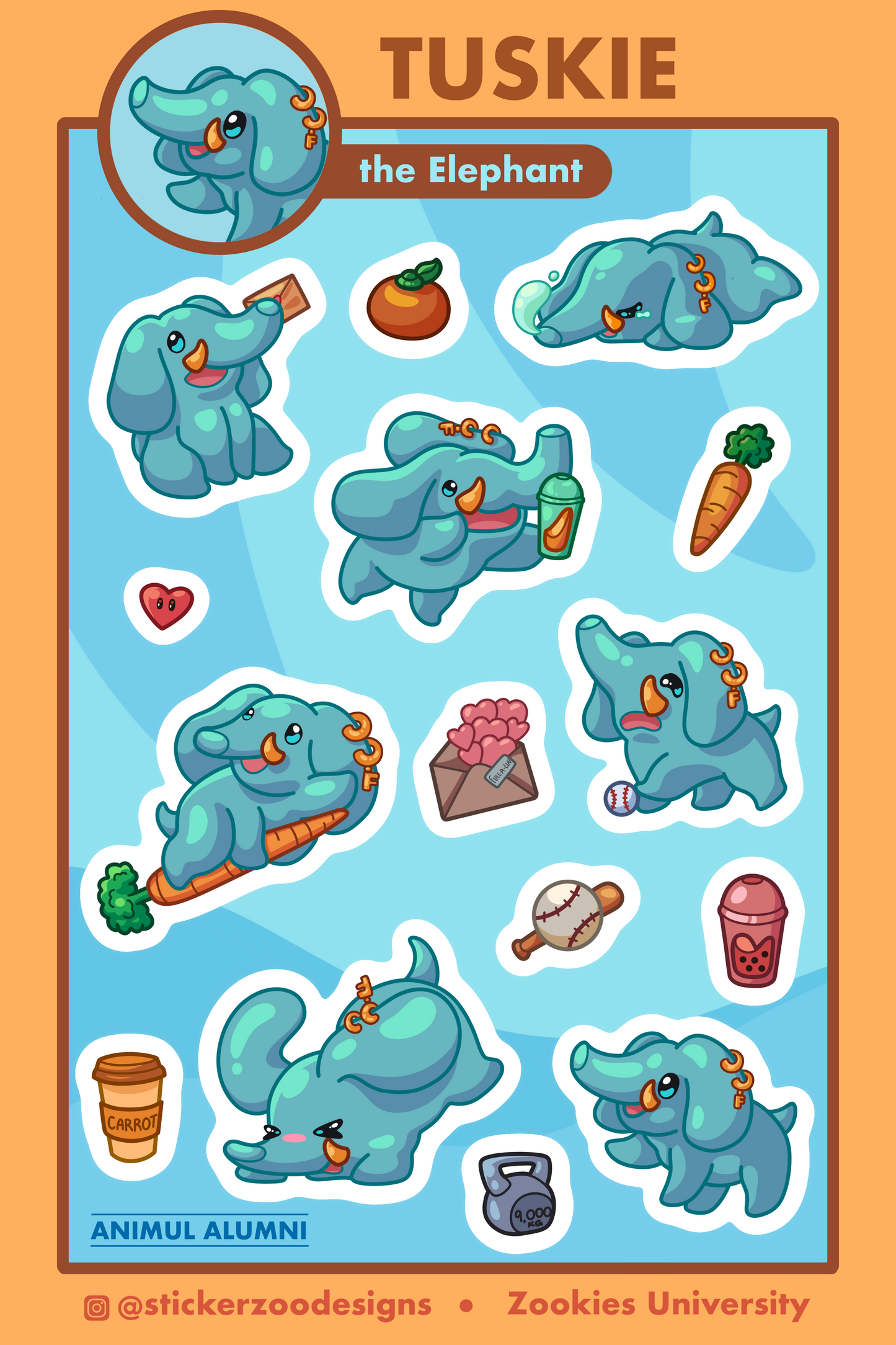 Tuskie Sticker Sheet (based on Fullerton Elephant)